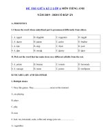 Tải Đề thi tiếng Anh lớp 6 giữa học kì 2 năm 2019 - 2020 số 2 - Đề kiểm tra tiếng Anh 6 mới có đáp án