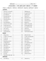 Tải Bài tập kiểm tra từ mới môn Tiếng Anh học kì 1 lớp 6 - English Vocabulary: Grade 6