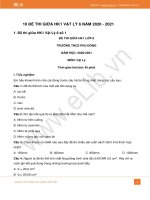 10 đề thi giữa HK1 môn Vật Lý 6 năm 2020-2021 có đáp án