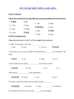 Tải Đề ôn tập hè Tiếng Anh lớp 6 lên lớp 7 số 7 - Bài tập Tiếng Anh lớp 6 cả năm có đáp án