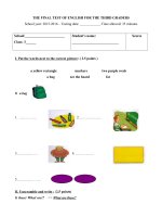 Tải Đề thi học kỳ 2 môn Tiếng Anh lớp 3 năm học 2015 - 2016 theo Giáo trình Let's go 1A - Đề thi cuối kì 2 môn tiếng Anh lớp 3 năm 2016