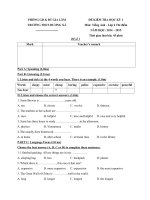 Tải Đề kiểm tra học kỳ 1 môn tiếng Anh lớp 6 Thí điểm trường THCS Dương Xá, Hà Nội năm học 2014 - 2015 - Đề số 1 - Đề thi học kỳ 1 môn tiếng Anh lớp 6 có đáp án