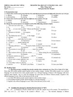 Tải Đề thi học kì 1 môn Tiếng Anh lớp 9 huyện Dầu Tiếng, Bình Dương năm học 2012 - 2013 - Đề kiểm tra học kì 1 môn Tiếng Anh lớp 9 có đáp án