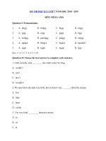 Tải Đề thi học kì 1 lớp 7 môn Tiếng Anh năm học 2018 - 2019 số 8 - Đề kiểm tra môn Tiếng Anh lớp 7 học kì 1 có đáp án