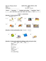 Tải Đề thi học kì 1 lớp 3 môn tiếng Anh Chương trình mới trường Tiểu học Hoa Lộc, Thanh Hóa - Đề kiểm tra học kì 1 môn tiếng Anh lớp 3