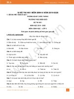 10 đề thi giữa Học kì 1 môn Sinh lớp 7 năm 2020 có đáp án