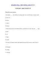 Tải Kiểm tra 1 tiết lần 2 môn Tiếng Anh lớp 8 năm học 2019 - 2020 - Đề kiểm tra tiếng Anh 8 mới có đáp án