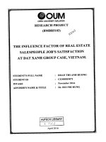 The influence factor of real estate salespeople jobs satisfaction at dat xanh group case vietnam 