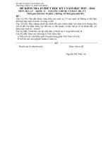 ĐỀ KIỂM TRA 45 PHÚT HỌC KỲ I NĂM HỌC 2015 – 2016 MÔN: ĐỊA LÝ KHỐI: 12 Thời gian: 45 phút.