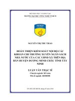 Hoàn thiện kiểm soát nội bộ các khoản chi thường xuyên ngân sách nhà nước của các UBND xã trên địa bàn huyện dương minh châu tỉnh tây ninh 