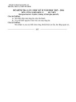 ĐỀ Kiểm tra 15 phút môn Công Nghệ lần 1 HK I lớp 12  2015 – 2016