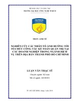 Nghiên cứu các nhân tố ảnh hưởng tới tổ chức công tác kế toán quản trị tại các doanh nghiệp trong ngành dịch vụ trên địa bàn thành phố hồ chí minh 