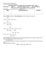 Đề Kiểm tra 15 phút Hóa học lớp 11 lần 1 HK II Năm học 2015-2016