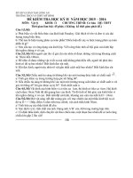 ĐỀ KIỂM TRA HỌC KỲ II  NĂM HỌC 2015 – 2016 MÔN:  Vật lý KHỐI: 11 Thời gian : 45 phút