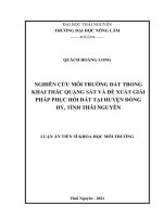 Nghiên cứu môi trường đất trong khai thác quặng sắt và đề xuất giải pháp phục hồi đất tại huyện đồng hỷ, tỉnh thái nguyên 