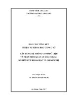 Xây dựng hệ thống cơ sở dữ liệu và phần mềm quản lý hoạt động nghiên cứu khoa học và công nghệ 