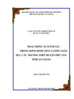 Hoạt động tự đánh giá trong kiểm định chất lượng giáo dục các trường trung học phổ thông huyện phú tân tỉnh an giang 