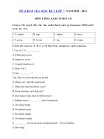 Tải Đề thi học kì 1 tiếng Anh lớp 7 năm 2020 - 2021 số 2 - Đề thi tiếng Anh lớp 7 học kì 1 có đáp án