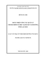 (Luận văn thạc sĩ) Hoàn thiện công tác quản lý chi bảo hiểm xã hội tại huyện Tam Đường, tỉnh Lai Châu