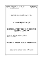Tóm tắt Luận văn Thạc sĩ Quản lý công: Kiểm soát thủ tục hành chính tại tỉnh Long An