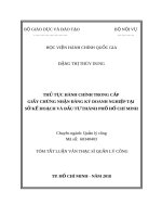 Tóm tắt Luận văn Thạc sĩ Quản lý công: Thủ tục hành chính trong việc cấp Giấy chứng nhận đăng ký doanh nghiệp tại Sở Kế hoạch và Đầu tư Thành phố Hồ Chí Minh