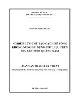 NGHIÊN CỨU CHẾ TẠO GẠCH BÊ TÔNG KHÔNG NUNG SỬ DỤNG CỐT LIỆU TRÊN ĐỊA BÀN TỈNH QUẢNG NAM. LUẬN VĂN THẠC SĨ KỸ THUẬT