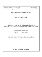 Tóm tắt Luận văn Thạc sĩ Quản lý công: Quản lý nhà nước về kinh tế cấp xã trên địa bàn huyện Hòa Thành, tỉnh Tây Ninh
