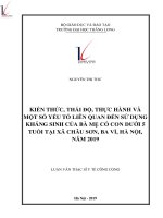 Kiến thức, thái độ, thực hành và một số yếu tố liên quan đến sử dụng kháng sinh của bà mẹ có con dưới 5 tuổi tại xã Châu Sơn, Ba Vì, Hà Nội năm 2019.