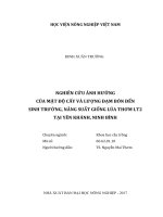 Nghiên cứu ảnh hưởng của mật độ cấy và lượng đạm bón đến sinh trưởng, năng suất giống lúa thơm lt2 tại yên khánh, ninh bình   