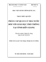 Tóm tắt Luận văn Thạc sĩ Quản lý công: Phân cấp quản lý nhà nước đối với giáo dục phổ thông tại tỉnh Kiên Giang