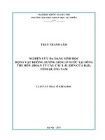 Nghiên cứu đa dạng sinh học động vật không xương sống ở nước tại sông thu bồn đoạn từ cầu lâu đến cửa đại tỉnh quảng nam 