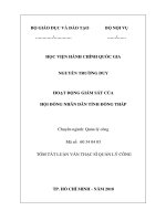 Tóm tắt Luận văn Thạc sĩ Quản lý công: Hoạt động giám sát của Hội đồng nhân dân tỉnh Đồng Tháp