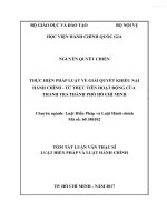 Tóm tắt Luận văn Thạc sĩ Luật Hiến pháp và Luật Hành chính: Thực hiện pháp luật về giải quyết khiếu nại hành chính – từ thực tiễn hoạt động của Thanh tra Thành phố Hồ Chí Minh