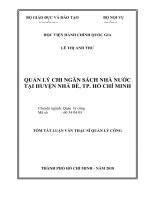 Tóm tắt Luận văn Thạc sĩ Quản lý công: Quản lý chi ngân sách nhà nước trên địa bàn huyện Nhà Bè, thành phố Hồ Chí Minh