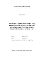 Ảnh hưởng của quá trình đô thị hóa, công nghiệp hóa đến đời sống và việc làm của hộ nông dân trên địa bàn huyện phúc thọ, thành phố hà nội giai đoạn 2010   2016   