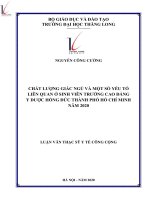 Chất lượng giấc ngủ và một số yếu tố liên quan ở sinh viên trường cao đẳng Y dược Hồng Đức thành phố Hồ Chí Minh năm 2020.