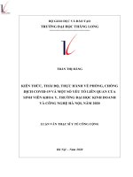 Kiến thức, thái độ, thực hành về phòng, chống dịch Covid-19 và một số yếu tố liên quan của sinh viên khoa Y, trường đại học kinh doanh và công nghệ Hà Nội năm 2020.