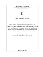 Kiến thức, thực hành và một số yếu tố liên quan đến tuân thủ điều trị tăng huyết áp của người bệnh tại Khoa Khám bệnh cán bộ. Bệnh viện Trung ương Quân đội 108 năm 2018.