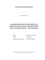 Đánh giá ảnh hưởng của hoạt động nuôi trồng thủy sản tới chất lượng môi trường nước tại huyện hà trung   tỉnh thanh hóa   