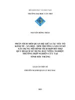 Phân tích mối quan hệ giữa các yếu tố kinh tế   xã hội   môi trường làm cơ sở xây dựng mô hình tích hợp hỗ trợ quy hoạch sử dụng đất nông nghiệp  trường hợp nghiên cứu tại tỉnh sóc trăng 