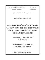 Tóm tắt Luận văn Thạc sĩ Tài chính Ngân hàng: Thanh toán không dùng tiền mặt tại Ngân hàng thương mại cổ phần Đầu tư và Phát triển Việt Nam – chi nhánh Quảng Bình