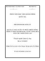 Tóm tắt Luận văn Thạc sĩ Quản lý công: Quản lý nhà nước về phát triển nông thôn ở tỉnh Champasak, nước Cộng hòa dân chủ nhân dân Lào