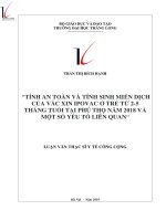 Tính an toàn và tính sinh miễn dịch của vắc xin IPOVAC ở trẻ từ 2-5 tháng tuổi tại Phú Thọ năm 2018 và một số yếu tố liên quan.