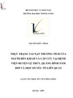 Thực trạng tai nạn thương tích của người đến khám và cấp cứu tại bệnh viện huyện Lệ Thủy, Quảng Bình năm 2019 và một số yếu tố liên quan.