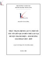Thực trạng bệnh lao và một số yếu tố liên quan đến thể lao tại huyện Thanh Miện - Hải Dương giai đoạn 2015-2019.