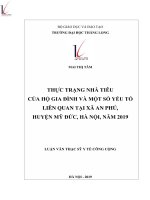 Thực trạng nhà tiêu của hộ gia đình và một số yếu tố liên quan tại xã An Phú, huyện Mỹ Đức, Hà Nội, năm 2019.