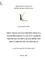 Thực trạng tai nạn thương tích của người đến khám và cấp cứu tại bệnh viện huyện Lệ Thủy, Quảng Bình năm 2019 và một số yếu tố liên quan.