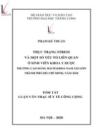 Thực trạng stress và một số yếu tố liên quan ở sinh viên khoa Y dược trường cao đẳng Bách Khoa Nam Sài Gòn - TP. Hồ chí minh năm 2020.