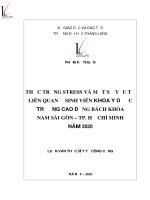Thực trạng stress và một số yếu tố liên quan ở sinh viên khoa Y dược trường cao đẳng Bách Khoa Nam Sài Gòn - TP. Hồ chí minh năm 2020.