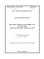 Tóm tắt Luận văn Thạc sĩ Quản lý công: Thực hiện chính sách Bảo hiểm y tế - Từ thực tiễn huyện Hướng Hóa, tỉnh Quảng Trị